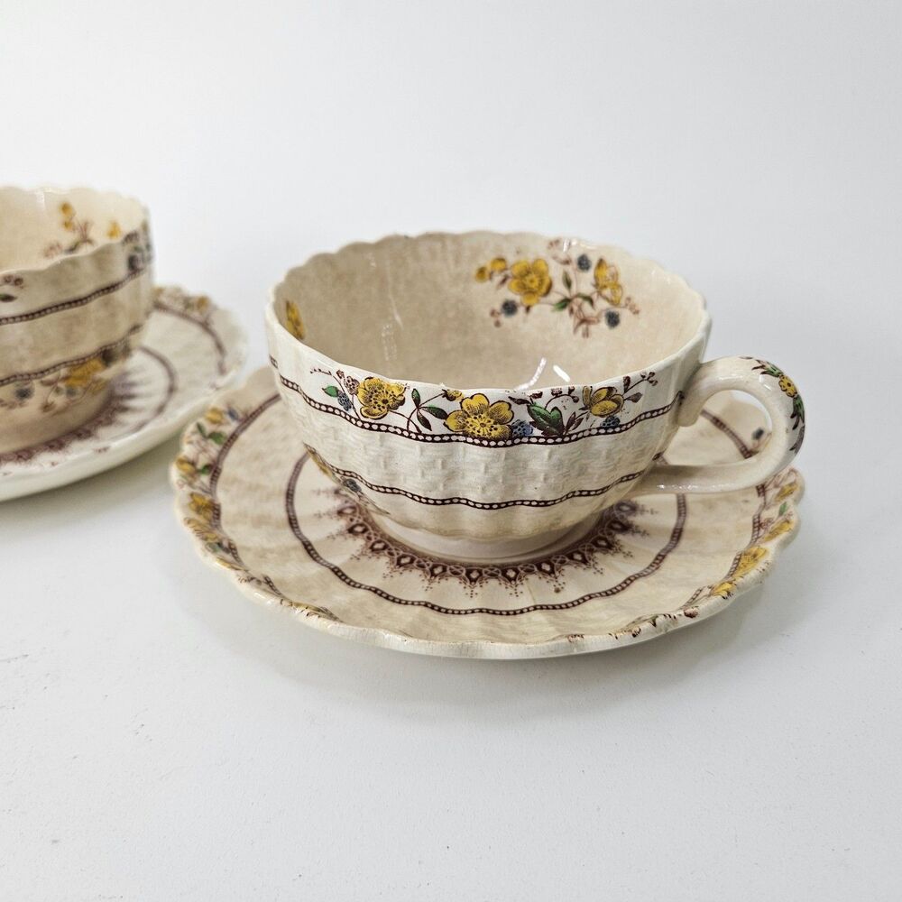 2 Spode BUTTERCUP Cups & Saucers Made in England Old Marks
